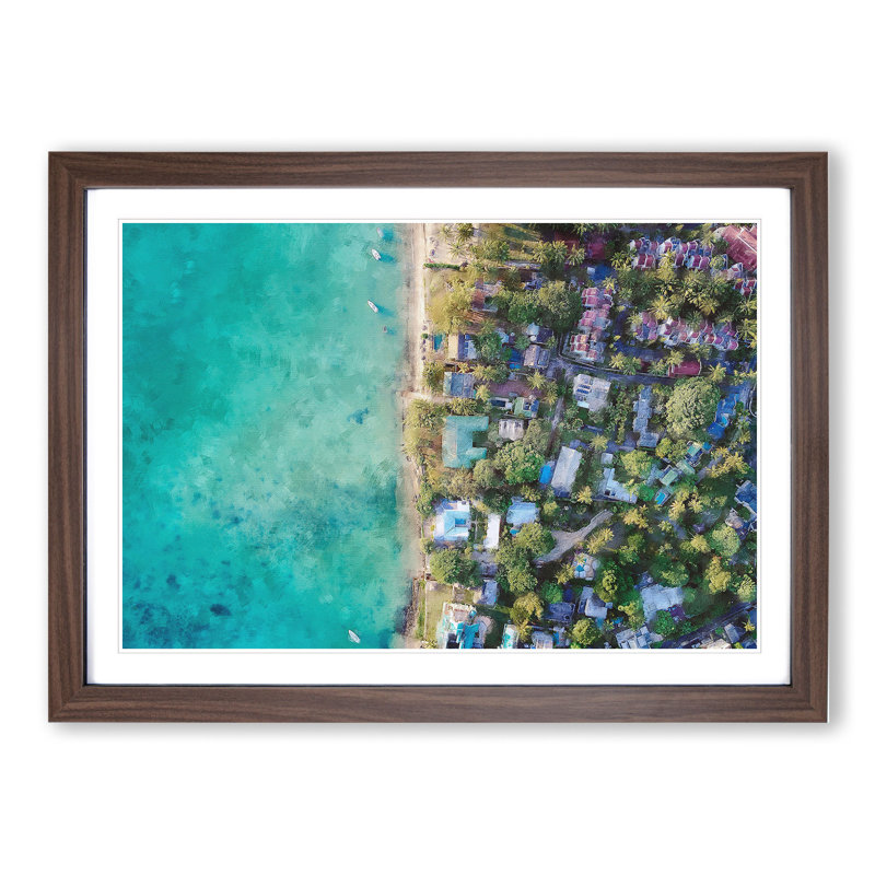 View Above Mauritius - Picture Frame Painting, Walnut Framed, 36cm H x 48cm W x 2cm D