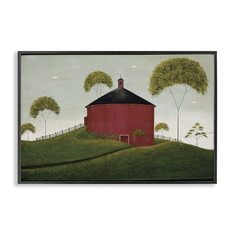 «Round Barn in Pasture», estampe numérique, conception de Warren Kimble, H 12 po x l 18 po, Giclée encadrée noir minuit
