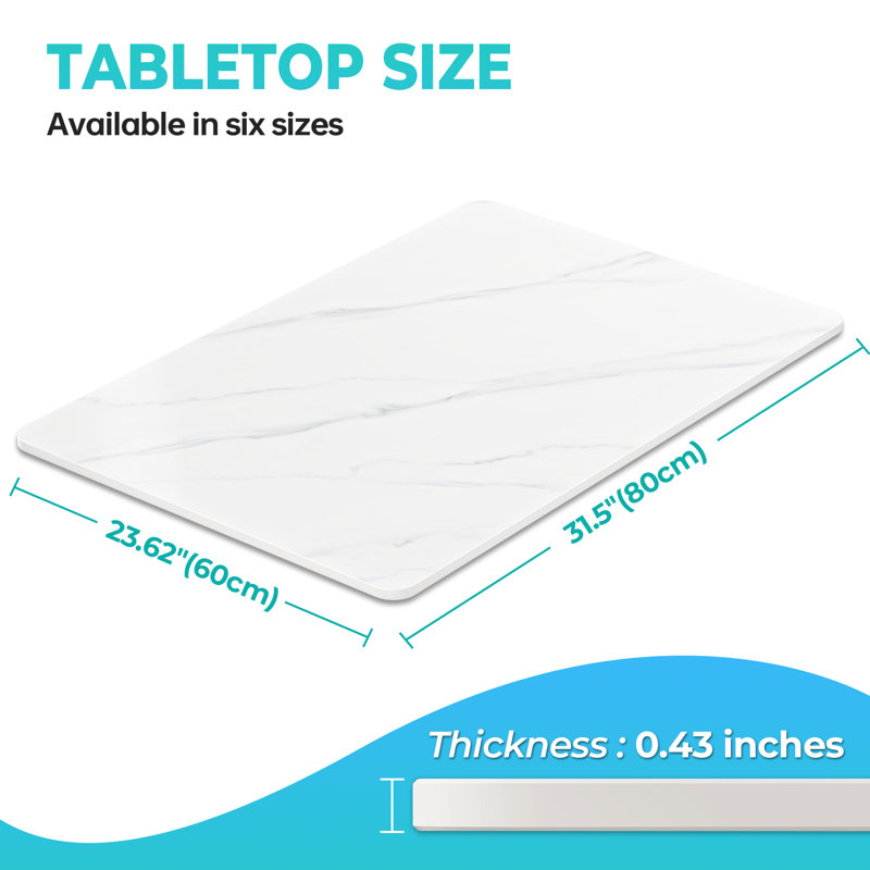Plateau de table rectangulaire en pierre frittée, H 0,43 po x L 31,49 po x l 23,62 po