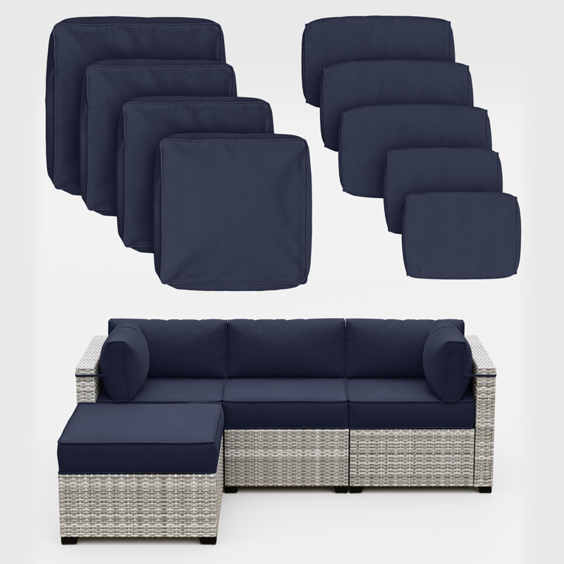 Ensemble de housse de coussin d'extérieur 9 pièces 9 pièces (ensemble de 3 sièges, 5 dossiers, 1 repose-pieds), Marine
