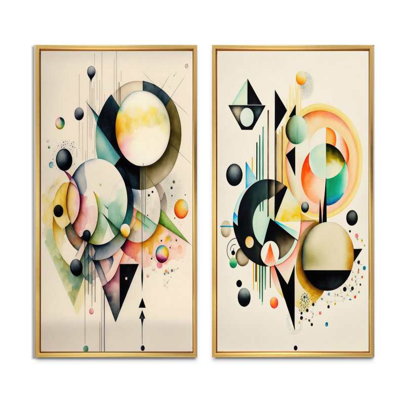 «Pastel Minimalist Multi Shape Art I», 2 pièces sur toile, Encadrement brun, H 32 po x l 32 po