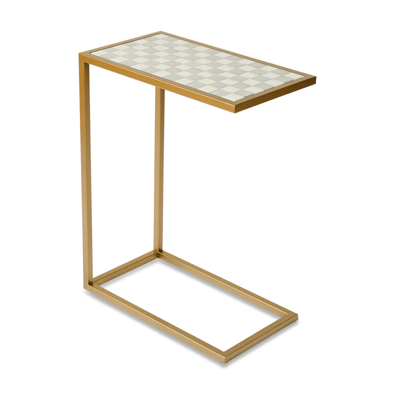 Mocha Check Enamel C-Table, Gray/White