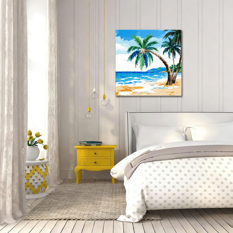 «Tropical Beach Palms», art mural encastré en bois 16 x 16 po