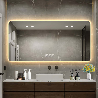 Miroir de salle de bain 48 * 24 po à DEL, résistant à la corrosion, trois couleurs à intensité variable, miroir rétroéclairé avec fonction de désembuage à une touche