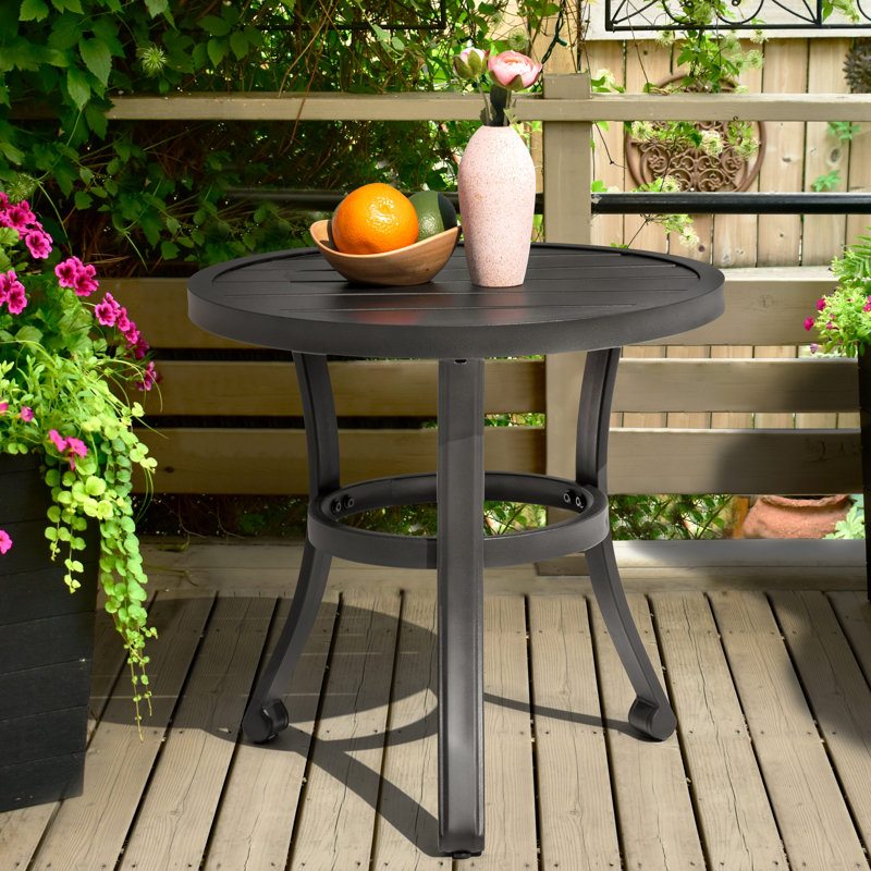Outdoor Metal Side Table, Weather-resistant 20’’ Round End Table, Black