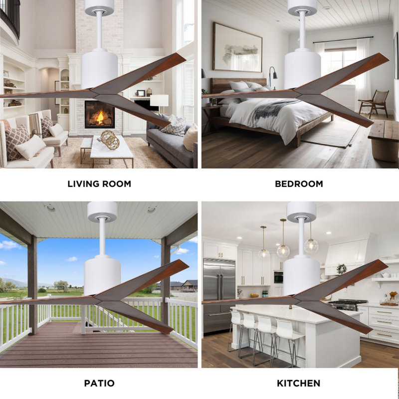 Eliza Outdoor Downrod Ceiling Fan, Walnut Tone, Gloss White