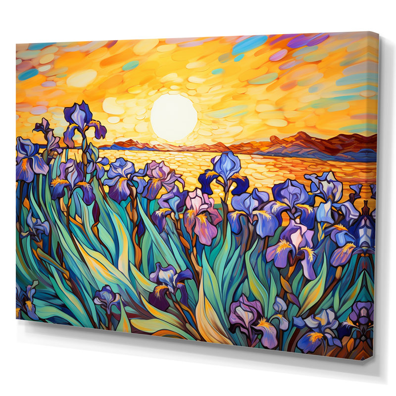 Éclat d'iris bleu au bord du lac II - reproduction, H 34 po x l 44 po x P 1,5 po, Toile tendue