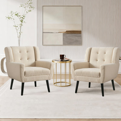 Tufted Upholstered Wide Back Armchair（Set of 2）