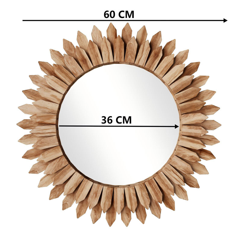 Miroir décoratif décoratif en bois de tournesol, 24 po x 24 po, Bois naturel