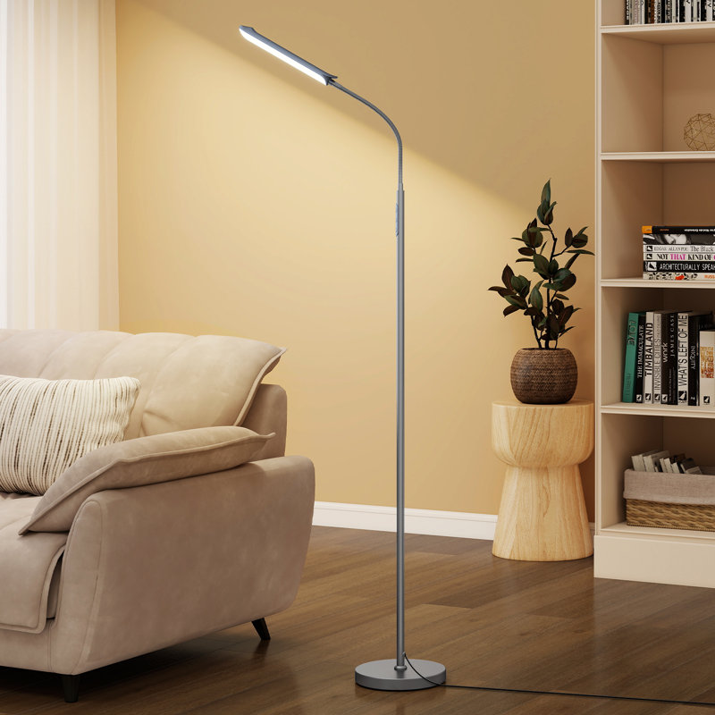 Dimmable LED Floor Lamp with Adjustable Gooseneck, Standing Reading Light with Remote Control, Silver