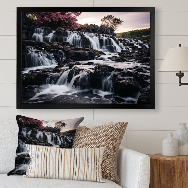 " Pink Grey Waterfall Timeless Flow ", H 30 po x l 40 po x P 1,5 po, Cadre simple noir