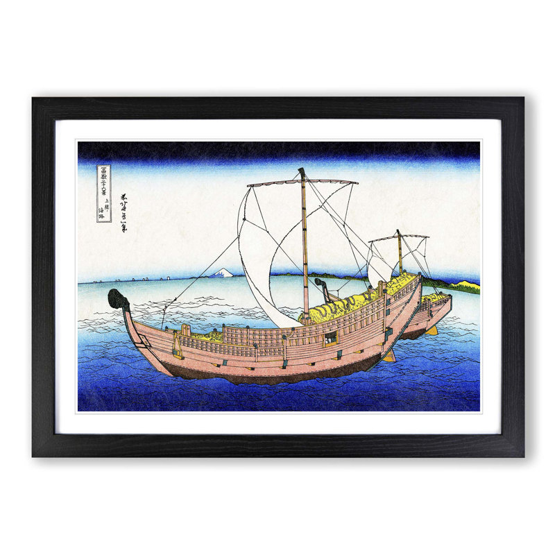 The Kazusa Sea Route by Katsushika Hokusai - Picture Frame Painting Print, 48cm H x 65cm W x 2cm D, Black Framed