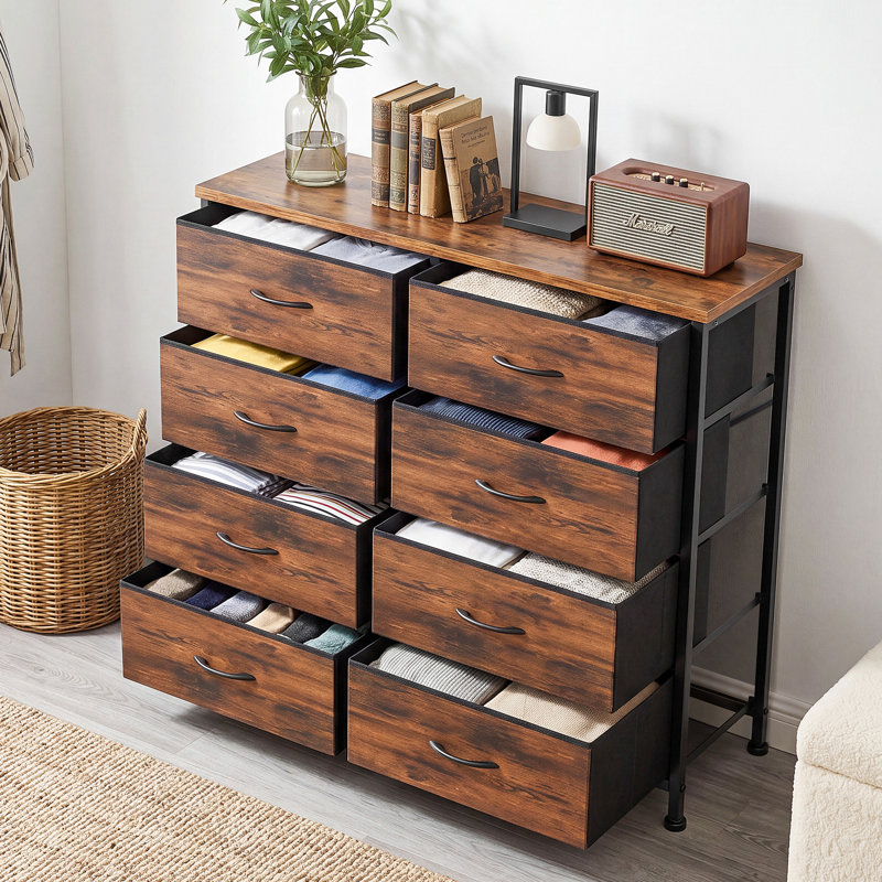 Commode de chambre à coucher avec commode haute 8 tiroirs, Brun rustique