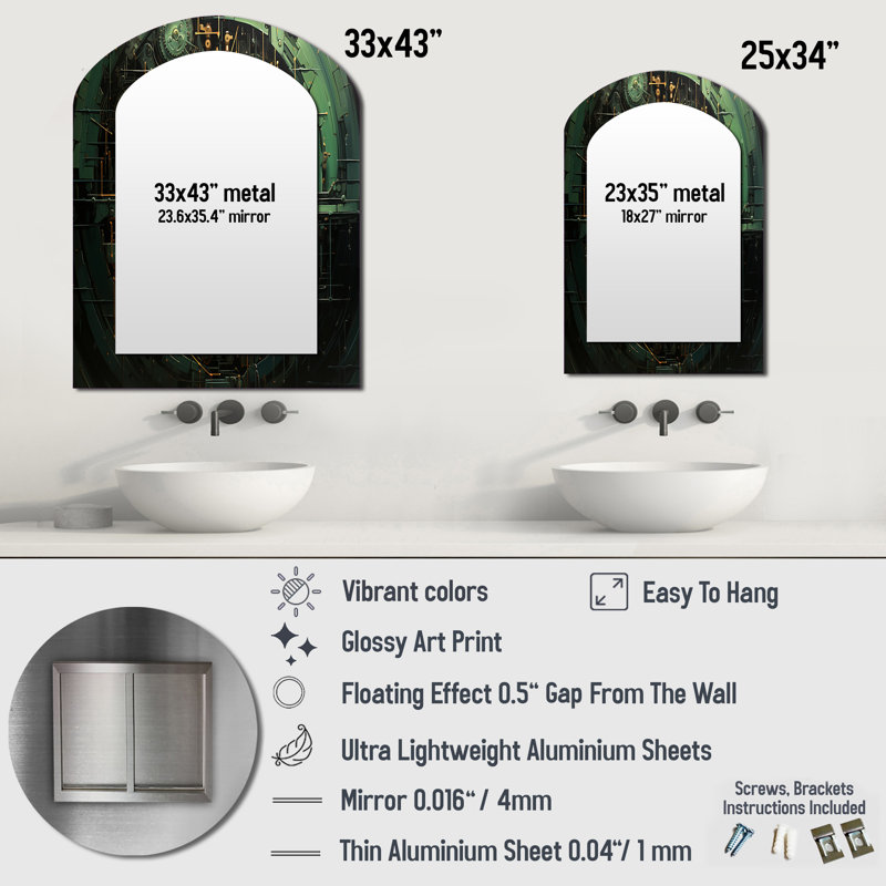 Gold and green bitcoin Crypto Currency - Bitcoin Arch Unique Wall Mirror, Glam Asymmetrical Mirror, Printed Metal Art