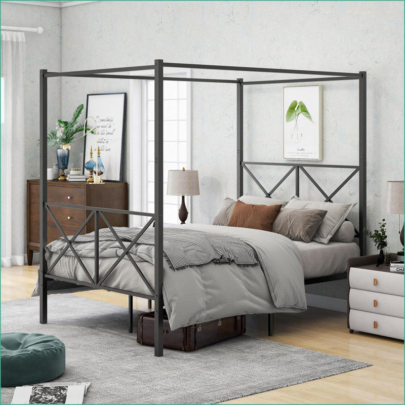Structure de lit plateforme pleine grandeur en métal - aucun sommier nécessaire, capacité de 600 lb, noir pour la chambre à coucher