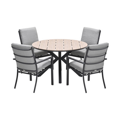 Cambra 122cm Round 5 Piece 4 Person Outdoor Table Set with Cibecue Dining Chairs - Cushions