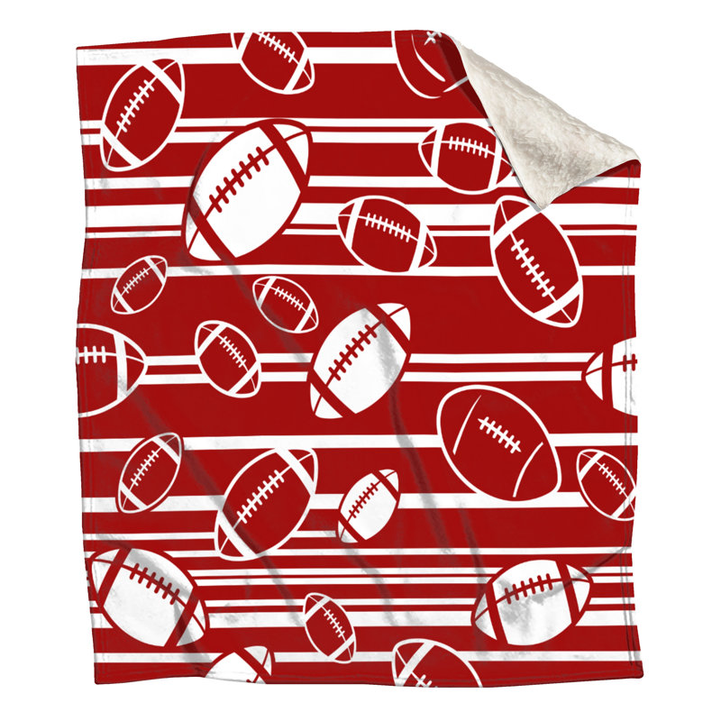 Couvertures rayées de football, L 60 po x H 80 po, Rouge foncé / blanc