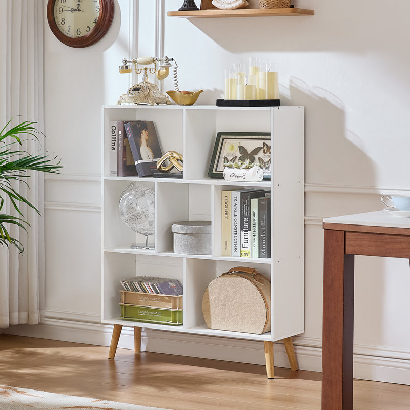 7 Cube Bookshelf, 3 Tier Modern Bookcase With Legs, Wood Cubeicals Organizer Storage Open Shelves, Retro Display Book Shelf, Freestanding Short Book Case For Bedroom,Living Room,Office