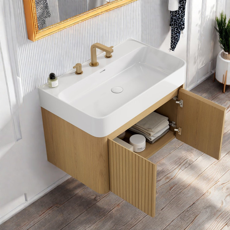 Meubles-lavabos modernes avec rangement, salle de bain imitation bois, 29.53