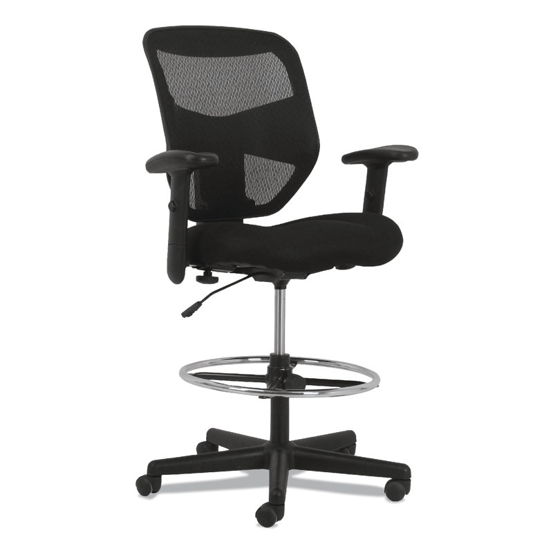 Adjustable High-Back Black Mesh Task Stool with Lumbar Support
