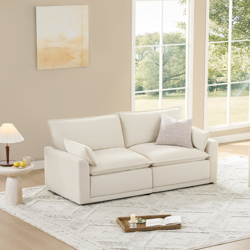Causeuse moderne surdimensionnée avec coussins 7 couches 78,7 po Cloud, Crème, crème