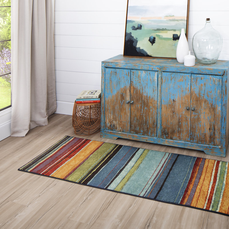 Farranshane Striped Tufted Blue/Orange/Green Area Rug, Runner 2' x 8'