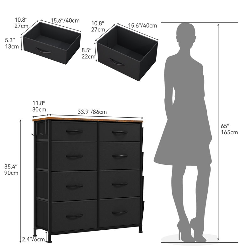 Ardale 85.6cm W 8 - Drawer Chest of Drawers, Black