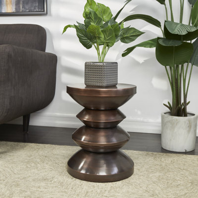 Belana Black Metal Geometric Art Deco Inspired Side End Accent Table, 14" x 14" x 18"