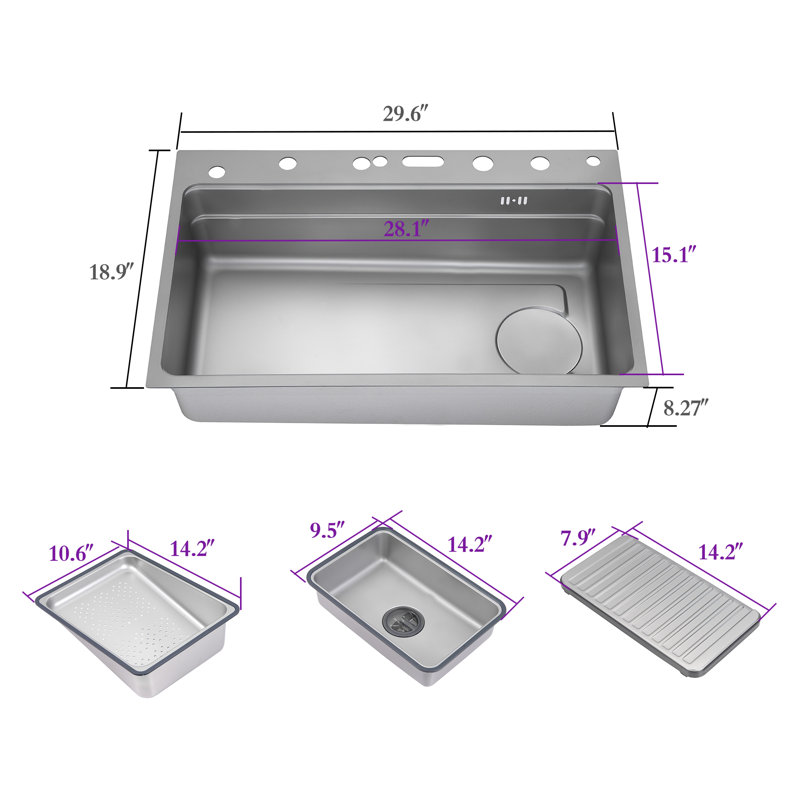 Multifunctional stainless steel sink - 29.6" extra-large double bowl design, practical for the kitchen