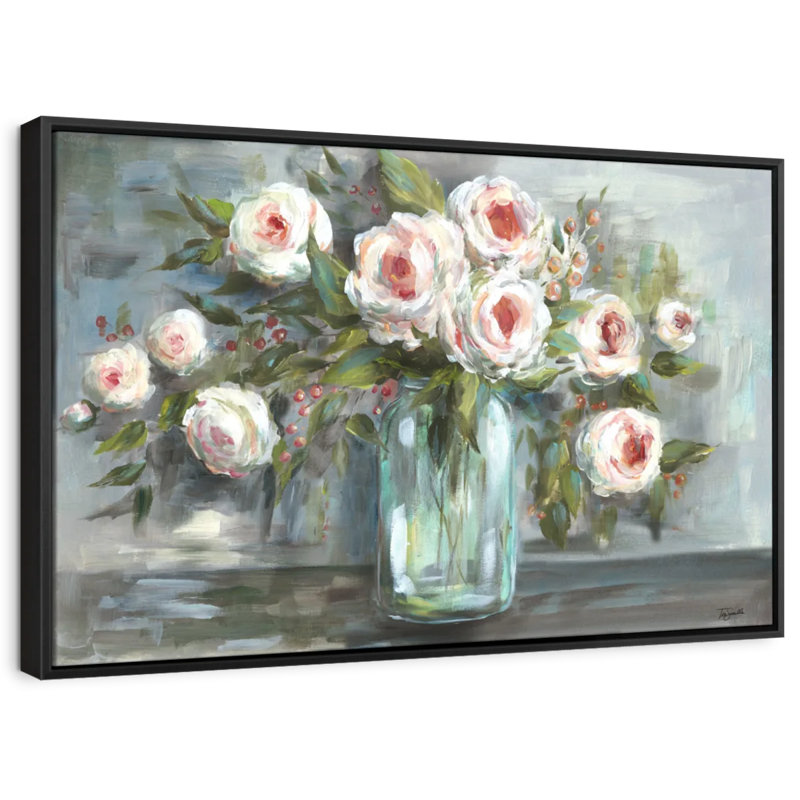 «Pink Blooms Still Life Landscape Art», H 9 po x l 13 po