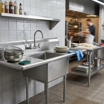 Évier de cuisine autoportant à cuve en acier inoxydable avec double égouttoir, 45,7 cm (L) x 50,8 cm (P)