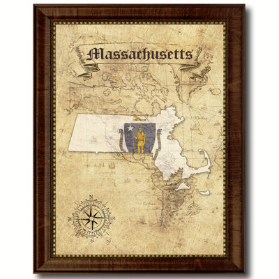 Massachusetts State Vintage Map - Single Picture Frame Graphic Art on Canvas