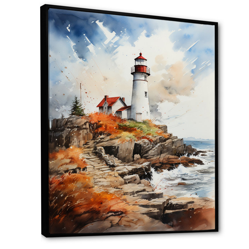 Phare rétro Gharass VI - reproduction sur toile, H 44 po x l 34 po x P 1,5 po, Cadre flottant noir