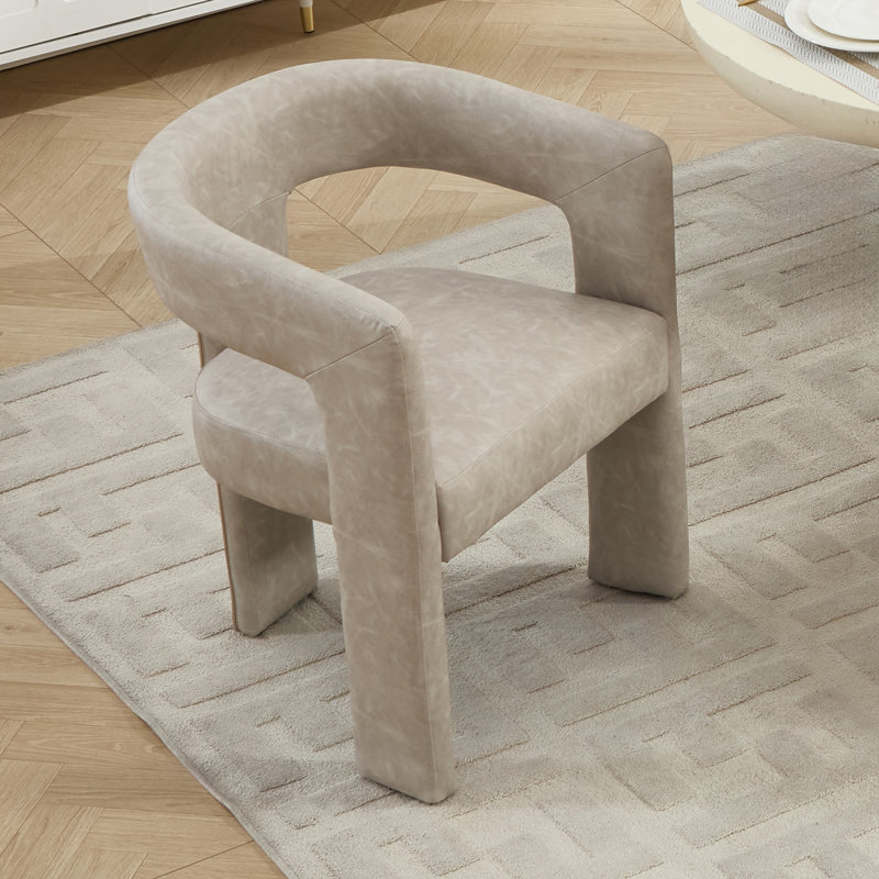 Modern Upholstered No Assembled Barrel Dining Chair, Gray