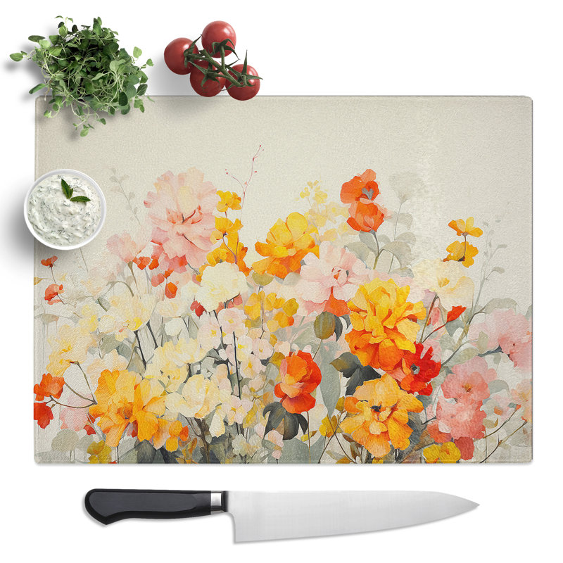 Floral Art Minimalism  Glass Chopping Board