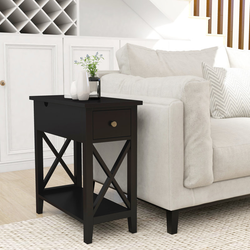 23.6" H End Table with Drawer and Additional Storage Space, Black
