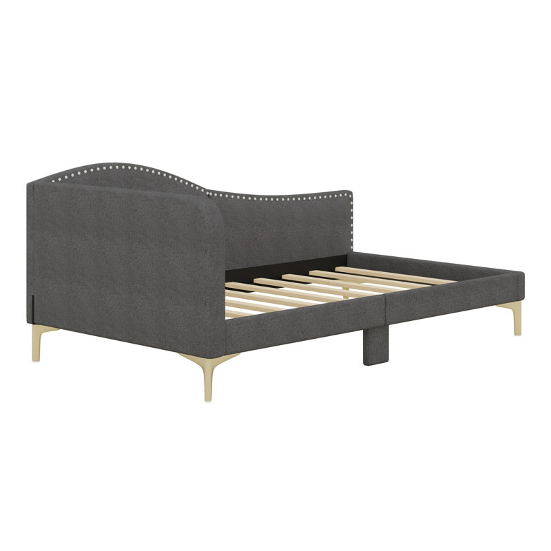 Upholstered Daybed With Headboard And Armrest, Gray, Twin