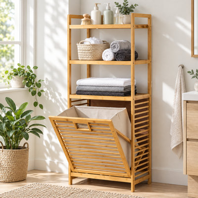 Armoire de rangement en bois massif avec 4 paniers à linge en bambou l 20 po Katelynn
