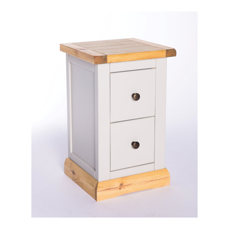 Pittsford 35cm W Plywood / Laminate Board Bedside Table, Brass Knob, Light Grey