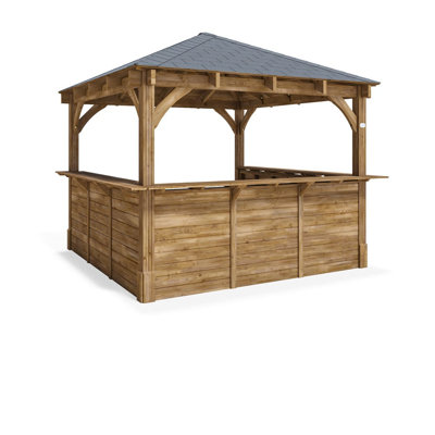 Dunster House Garden Bar 3 x 3 metres – Wooden Outdoor Pub Shed with Kiosk Counter, Gazebo-Style Barzebo, Ideal for Garden Entertaining & Parties, Leviathan (C)