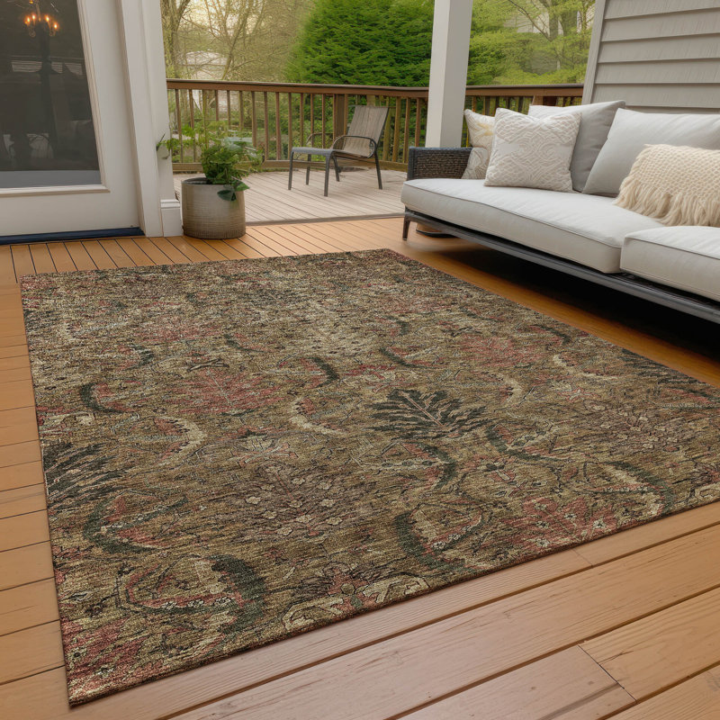 Brown Synthetic Flat Woven Rectangular Washable Area Rug