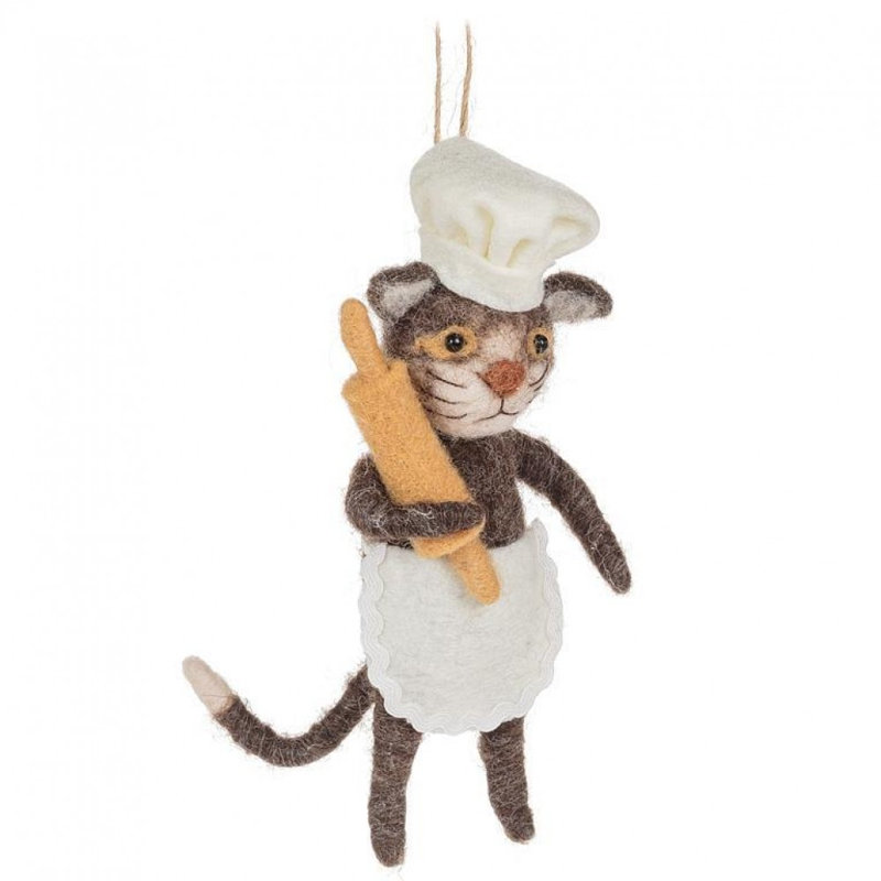 Ornement de chat boulanger avec baguette