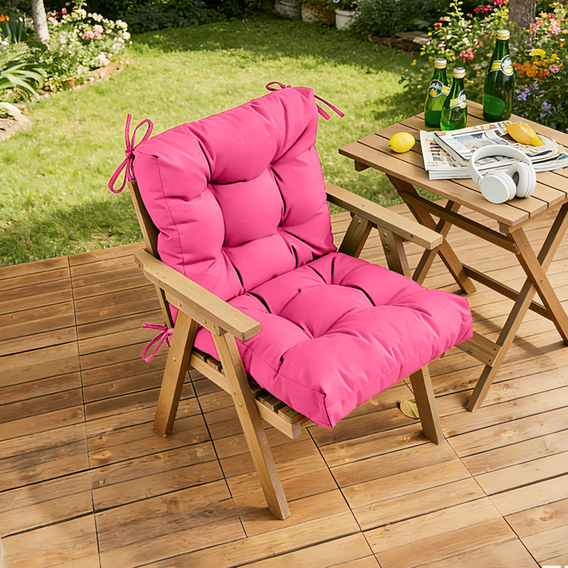 Outdoor Chair Cushions, 20x4 Inches Water-Resistant Fade-Resistant Patio Seat Pads With Straps, 100% Polyester Non-Removable Cover, Recycled Filling For Patio, Deck, Garden Chairs,Pink