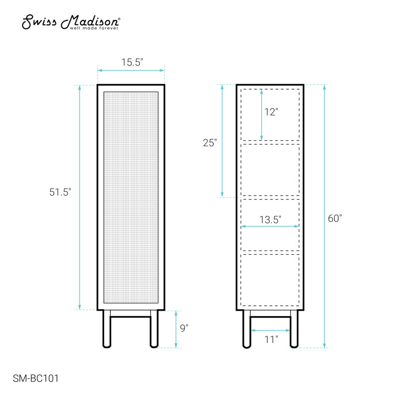 Classe 15" W x 60" H x 15" D Linen Cabinet in Oak