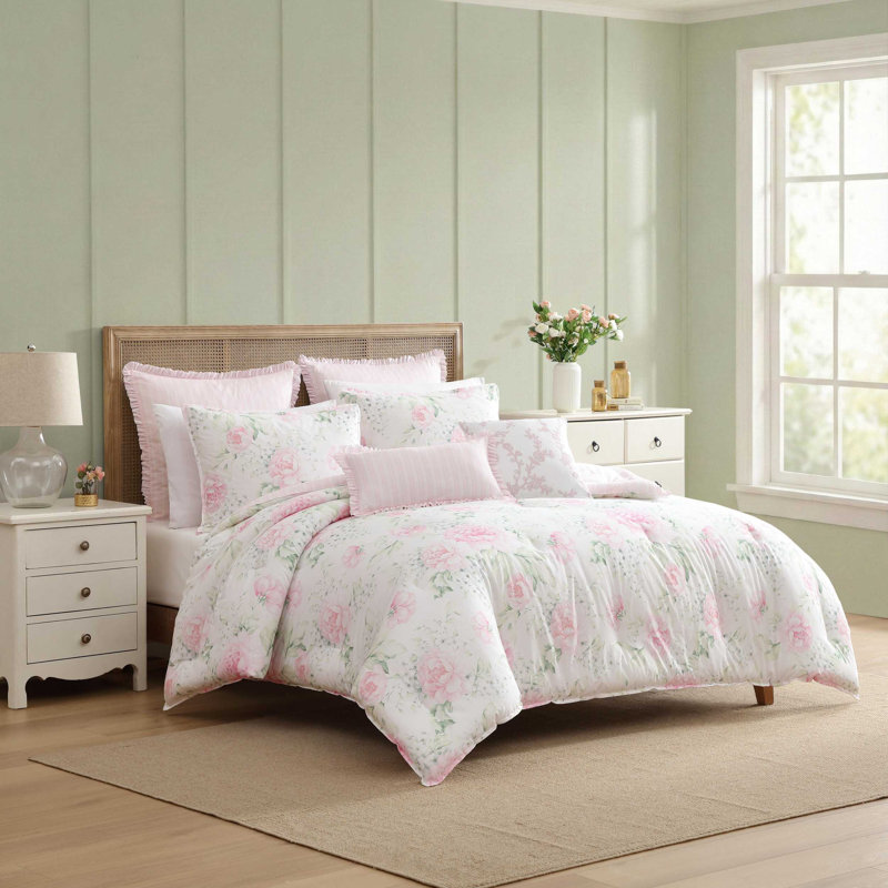 Ensemble d'édredon en coton Laura Ashley Serenity Roses Laura, Grand édredon et 6 pièces supplémentaires