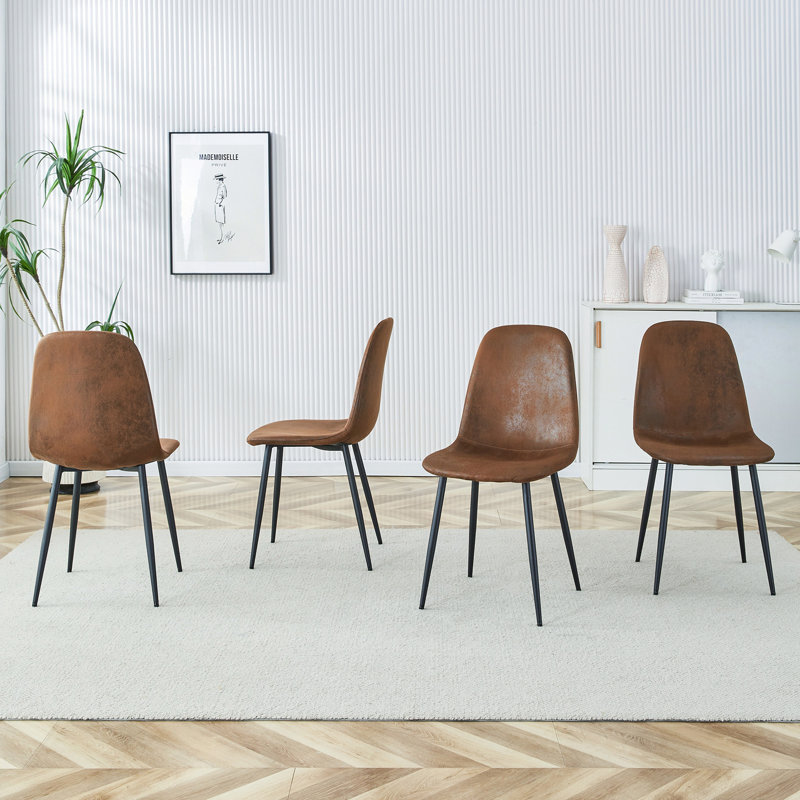 Ensemble de 4 chaises d'appoint rembourrées de style médiéval moderne avec tissu en lin doux et pieds en métal noir pour les cuisines, les salons et les fermes