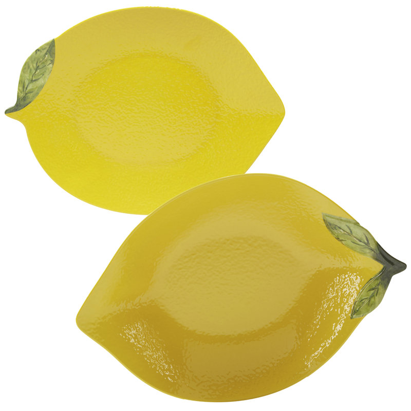 Yellow Lemon-Shaped Melamine Serving Platter and Bowl Set