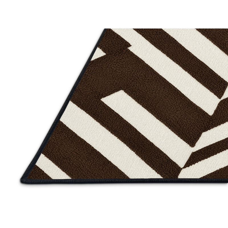  Tapis lavable rayé blanc bronze, Rectangle 7 pi x 9 pi
