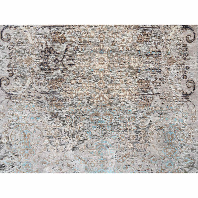 Tapis de couloir à motif de médaillon perse transitionnel 4 po x 10 po, gris, en laine texturée et tissée à la main avec un large tapis oriental en laine texturée