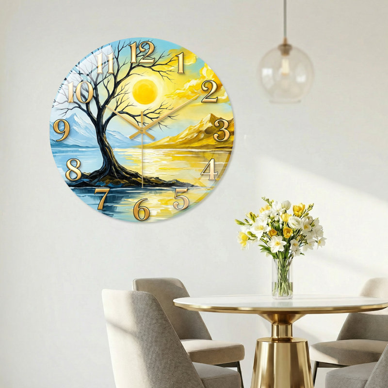 Horloge murale décorative en verre Sunset, 60 x 60 cm (23,6 x 23,6 pouces)
